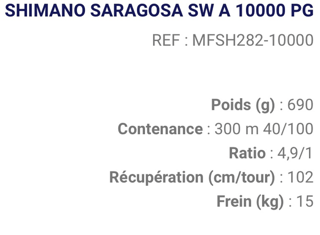 Moulinet Shimano SARAGOSA SW 10000pg