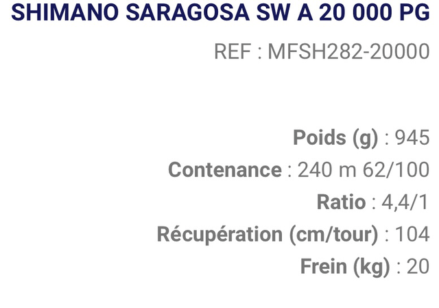 Moulinet Shimano SARAGOSA SW 10000pg