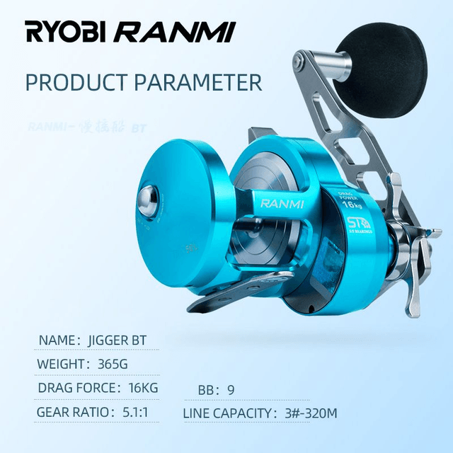 Moulinet Casting Overhead Ryobi RANMI JIGGER BT 50L (Manivelle à Gauche)