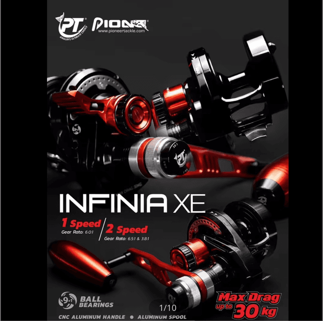 Moulinet Pioneer INFINIA XE 1 or 2 SPEED LEFT HANDLE (frein 30kg / 550m pE-2) 